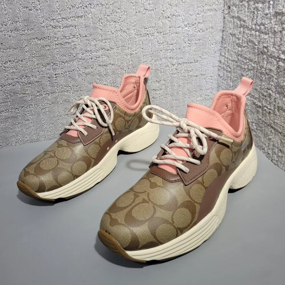 Coach C270 Signature Tech Runner Womens Size US 9B Brown Pink Sneaker Shoes